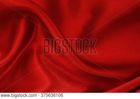 Dark Red Fabric Cloth Texture For Background And Design Art Work, Beautiful Crumpled Pattern Of Silk