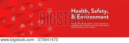 Health Safety And Environment Icon Set & Web Header Banner