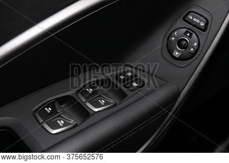 Novosibirsk/ Russia - June 03 2020: Hyundai Santa Fe, Arm Rest With Window Control Panel, Door Lock 