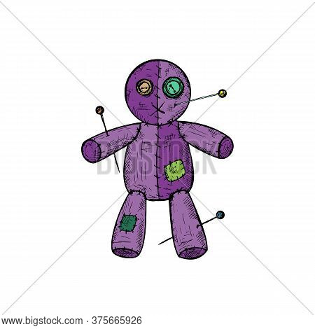 Voodoo Doll. Vector Cartoon Illustration. Isolated Object.