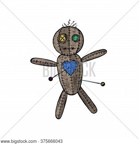 Voodoo Doll. Vector Cartoon Illustration. Isolated Object.