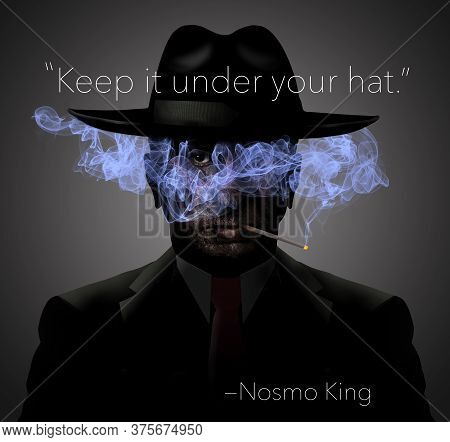 This No Smoking Image Shows A Dark Ominous Man In Shadows With Light Blue Cigarette Smoke Over His F