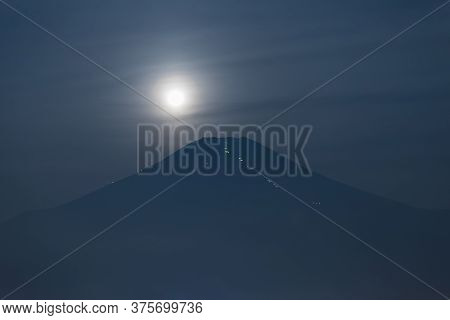 Mt. Fuji At Moon Night In Summer