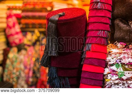 Turkish, Arabic Headdress Hat Fez, Fes Or Tarboosh  With Tassel