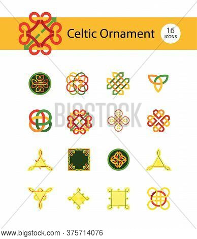 Celtic Ornament Icon Set. Infinite Endless Eternal Decorative Knot Buddhist Symbol Celtic Shield Sym