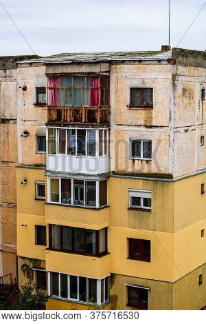 Old Apartment Buildings Close Up In Lugoj, Romania, 2020