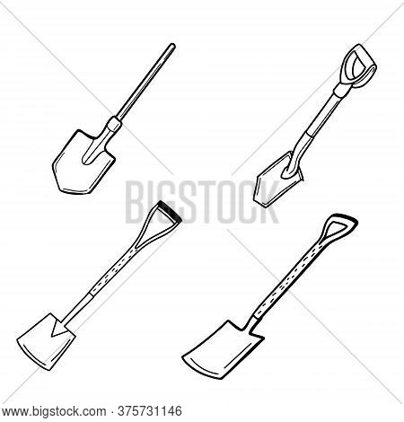 A Set Of Shovels Isolated On A White Background. Tourist And A Garden Spade For Excavation.a Tool Fo