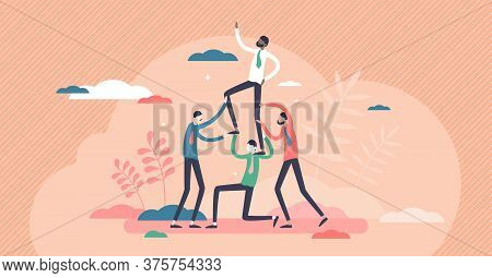 Teambuilding Activity With Partnership Support Training Flat Tiny Persons Concept. Professional Coll