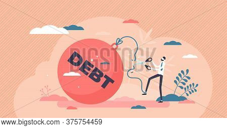 Reducing Debt Relief After Cut Financial Commitments Flat Tiny Person Concept. Economical Process Wh