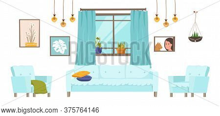 Drawing-room Furniture Collection. Modern Household Set With Decoration Details. Editable Vector Ill