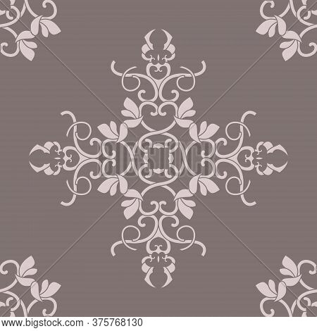Seamless Pattern With Hearts, Interlaced Spirals And Birds. Romantic. Colors Pinkish Brown Dark And 
