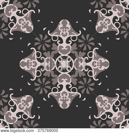 Seamless Pattern With Hearts, Interlaced Spirals And Birds. Romantic. Colors Pinkish Brown Dark And 