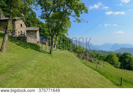 Landscape With Rural House At Capriasca Valley Over Lugano On Switzerland