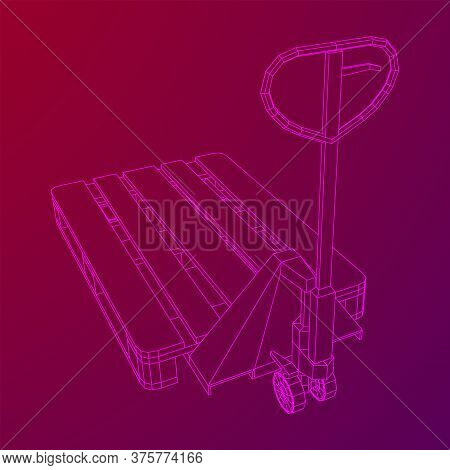 Hand Pallet Jack Lift. Manual Forklift With Cargo Pallet For Warehouse. Logistics Shipping Concept. 