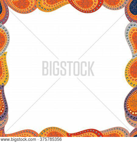 Vector. Seamless. Foursquare Frames Doodles. Picture In Orange, White And Yellow Colors.