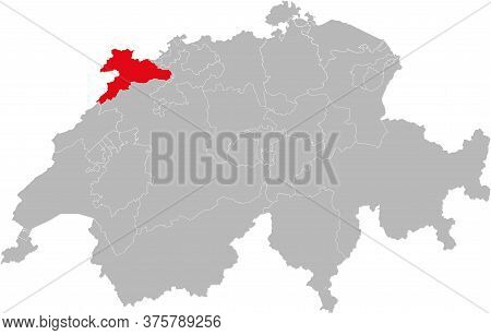 Jura Canton Isolated On Switzerland Map. Gray Background. Backgrounds And Wallpapers.