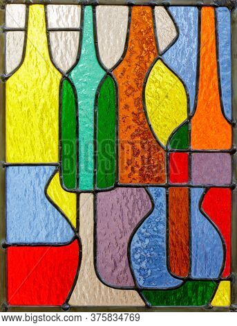 Retro Bottles And Vases Colorful Stained Glass Window Panel