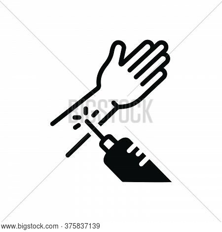 Black Solid Icon For Painlessly Treatment Medical Vaccination Hand Syringe Injection Needle