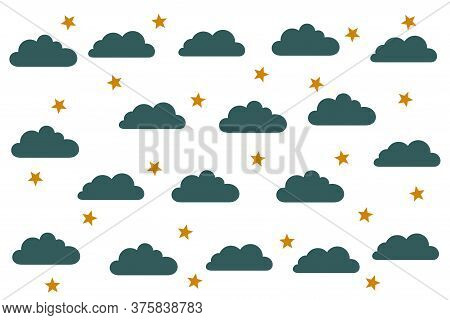 Clouds And Stars Cute Pattern Background Design