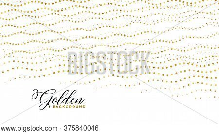 Beautiful Golden Dots Wavy Lines On White Background