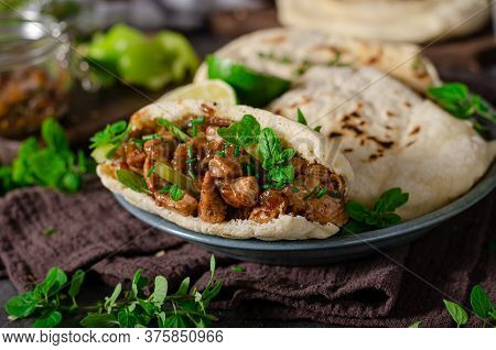 Homemade Pita Bread With Meat And Herbs