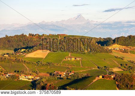 View of the village of Serralunga d`Alba and the wonderful Langa, italy