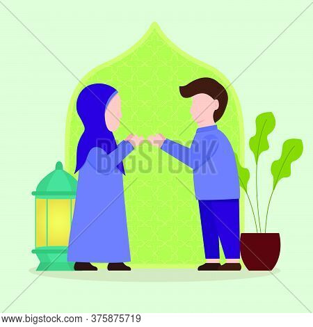 Ramadan Kareem Flat Design Illustration With People Who Are Sorry. Vector Illustration