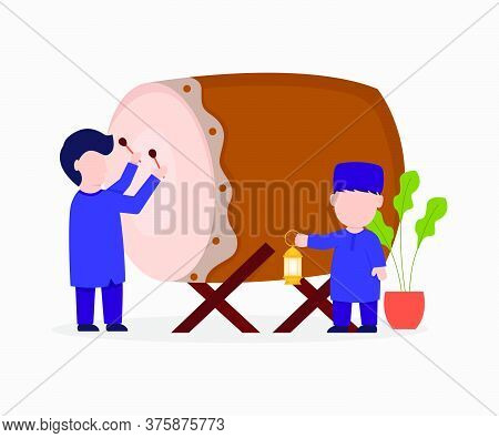 Illustration Of People Happy Mubarak. Celebrating People Who Celebrate Ramadan Kareem. Vector Illust
