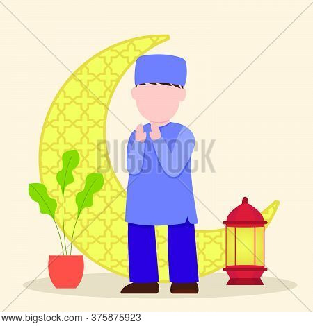 Illustration Of A Muslim Praying. Muslims Who Pray During Ramadan. Vector Illustration