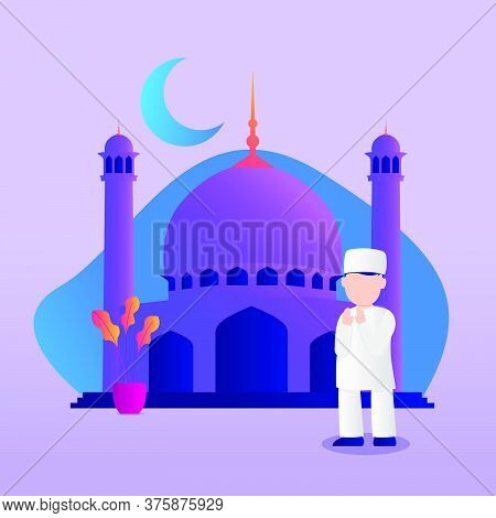 Illustration Of A Muslim Praying. Muslims Who Pray During Ramadan. Vector Illustration