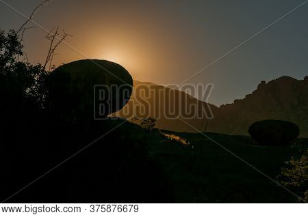 Silhouette Of Solid Granite Boulders At Sunrise At Ameib In The Erongo Region Of Namibia