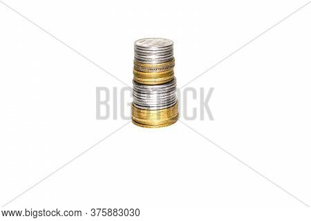 Indian Circulating Coins Collection On Isolate White Background.