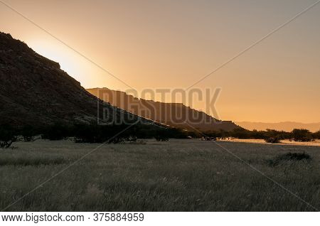 Sunset Near Aba Huab In Damaraland In Namibia