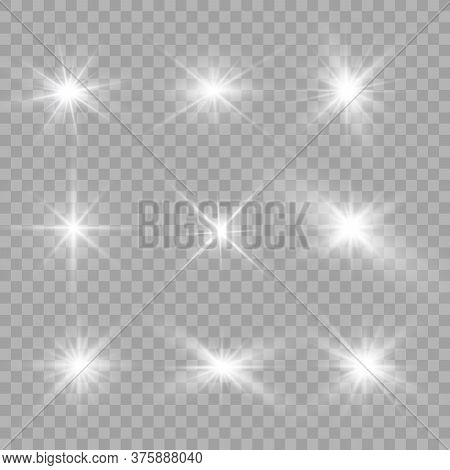 White Glowing Light Explodes On A Transparent Background. Sparkling Magical Dust Particles. Bright S