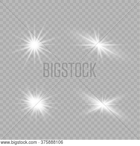 White Glowing Light Explodes On A Transparent Background. Sparkling Magical Dust Particles. Bright S