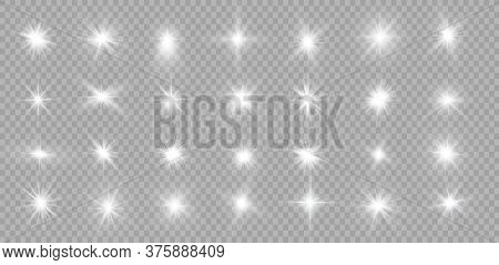 White Glowing Light Explodes On A Transparent Background. Sparkling Magical Dust Particles. Bright S