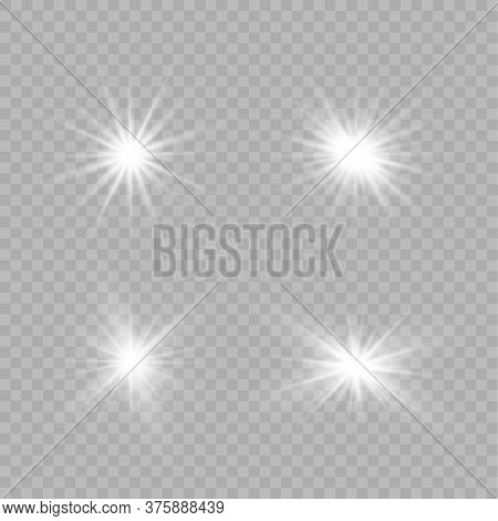White Glowing Light Explodes On A Transparent Background. Sparkling Magical Dust Particles. Bright S