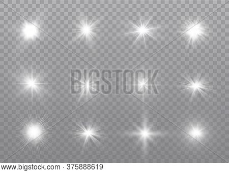 White Glowing Light Explodes On A Transparent Background. Sparkling Magical Dust Particles. Bright S
