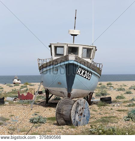 Dungeness, Kent / United Kingdom - June 3: A Fishing Boat On Dungeness Beach A Headland Formed Large