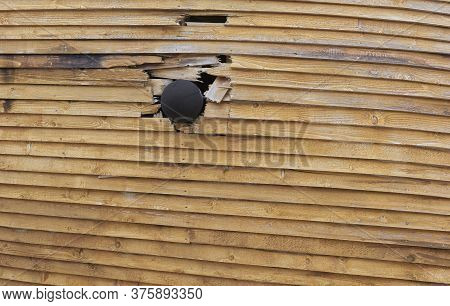 Cannon Ball In Hull Of Wooden Ship