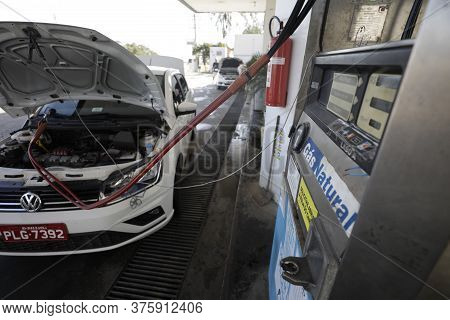 Camacari, Bahia / Brazil - November 22, 2018: Vehicle Is Seen During Filling With Vehicular Natural 
