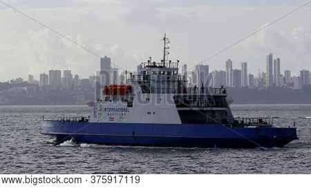 Salvador, Bahia / Brazil - November 4, 2014: Rio Paraguacu Ferry Boat Is Seen During Crossing Throug