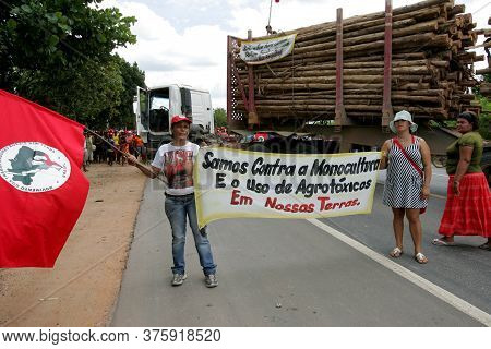 Eunapolis, Bahia / Brazil - March 1, 2011: Women From The Landless Movement Block Br 101 Highway In 