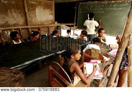 Members Of The Landless Movement (mst) Are Seen In A Makeshift Classroom At A Social Movement Camp A