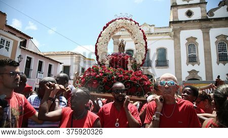Salvador, Bahia / Brazil - December 4, 2019: Devotees Of Santa Barbara And Candombe Supporters Celeb
