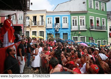 Salvador, Bahia / Brazil - December 4, 2019: Devotees Of Santa Barbara And Candombe Supporters Celeb