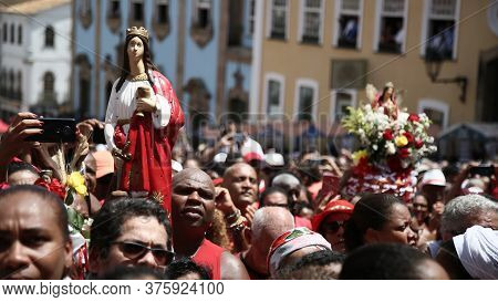 Salvador, Bahia / Brazil - December 4, 2019: Devotees Of Santa Barbara And Candombe Supporters Celeb