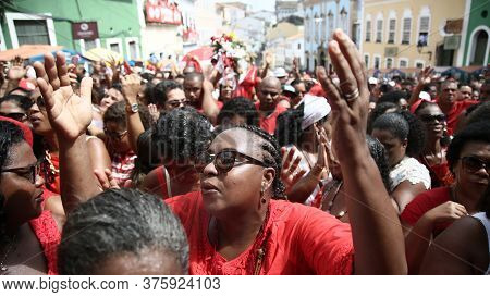 Salvador, Bahia / Brazil - December 4, 2019: Devotees Of Santa Barbara And Candombe Supporters Celeb