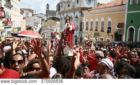 Salvador, Bahia / Brazil - December 4, 2019: Devotees Of Santa Barbara And Candombe Supporters Celeb