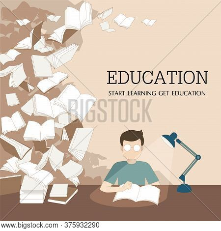 Man Read Books Concept. Education At Library.